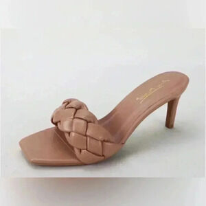 ❤️Ann Michelle Square Open Toe Slip On Summer Heel camel size 10 New